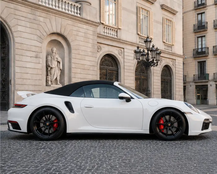 Porsche 911 Carrera S Cabrio (992) 2025, вид спереди — Milan Luxury Cars, Милан. 2025 Porsche 911 Carrera S Cabrio (992) с двигателем на 480 лошадиных сил сохраняет…