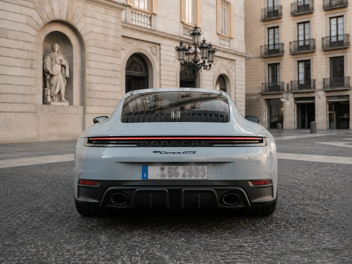 Porsche Carrera Spyder 992,2 GTS 2025, vista posteriore — Milan Luxury Cars, Milano. La Porsche Carrera Spyder 992.2 GTS unisce l'apertura totale di una cabrio ai 541 CV di…