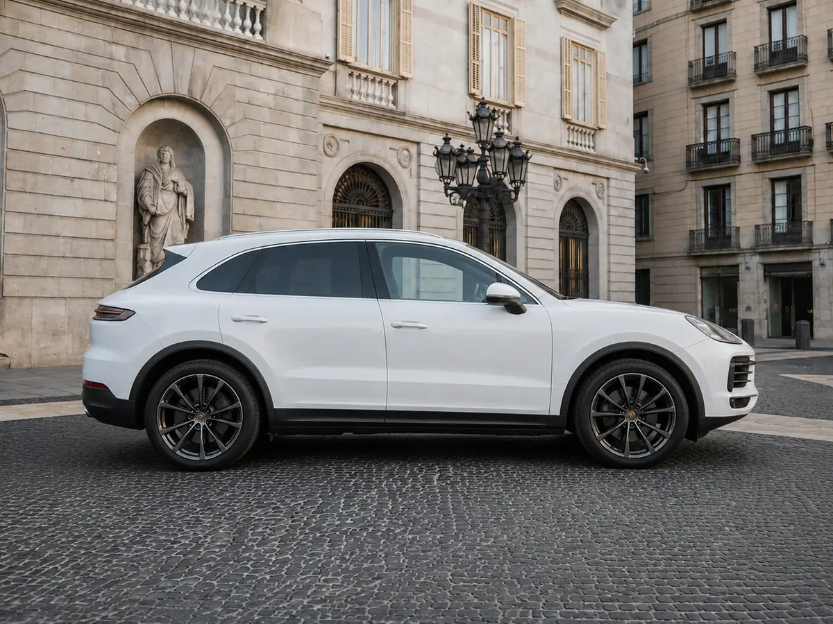 Porsche Cayenne 2025, вид спереди — Milan Luxury Cars, Милан. 2025 Porsche Cayenne — это внедорожник, где 353 лошадиных силы работают не на эффектный…