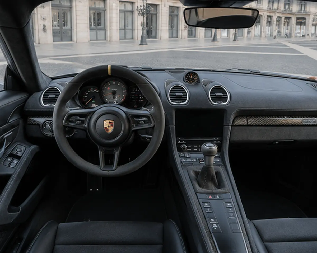Porsche GT4 RS 2024, interior — Milan Luxury Cars, Milán. El Porsche GT4 RS de 2024 es un coche de dos plazas pensado para quien busca una…