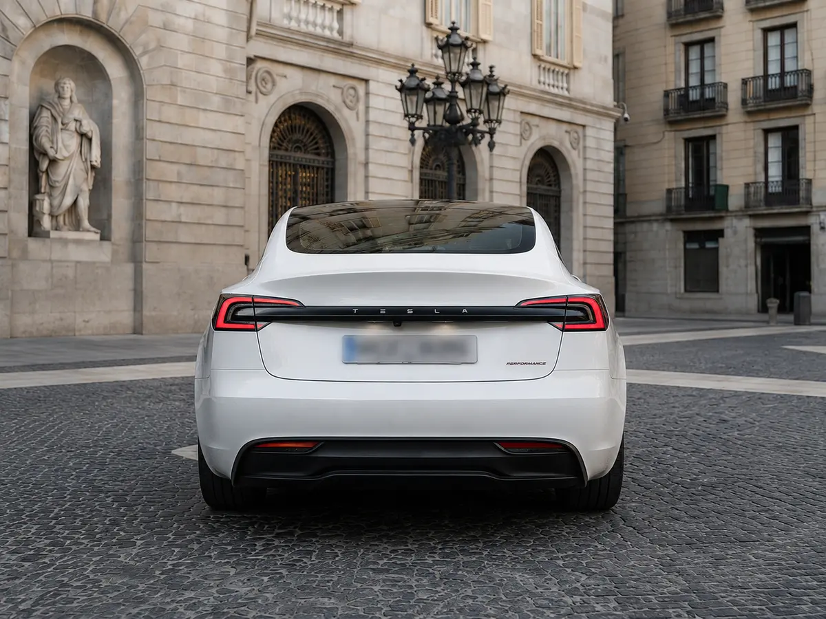Tesla Model 3 Performance 2026, rear view — Milan Luxury Cars, Milan. The 2026 Tesla Model 3 Performance brings a different kind of speed to Milan's roads: 510…