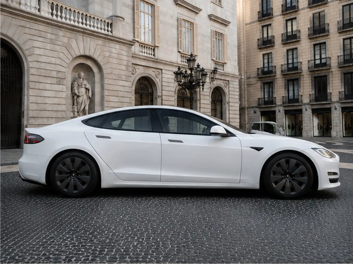 Tesla Model S Plaid 2025, вид спереди — Milan Luxury Cars, Милан. Tesla Model S Plaid 2025 года — самый мощный автомобиль в линейке электромобилей парка,…