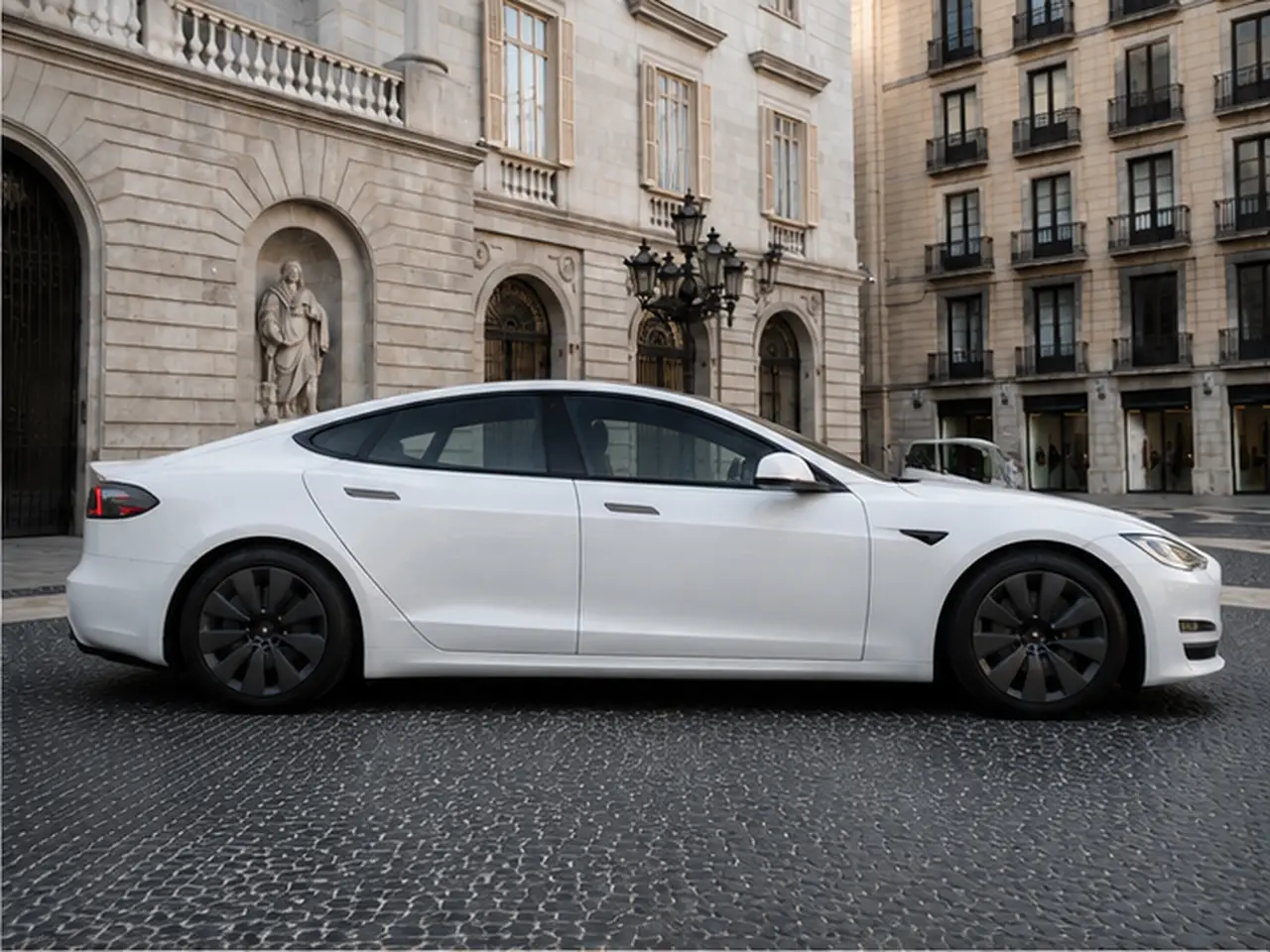 Tesla Model S Plaid 2025, вид спереди — Milan Luxury Cars, Милан. Tesla Model S Plaid 2025 года — самый мощный автомобиль в линейке электромобилей парка,…