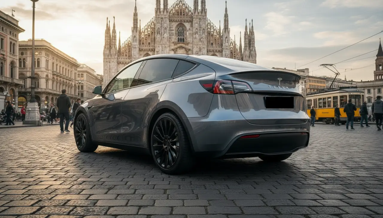 Tesla Model Y Long Range 2023, exterior — Milan Luxury Cars, Milan. The 2023 Tesla Model Y Long Range brings 378 hp and seating for five into a cabin built…