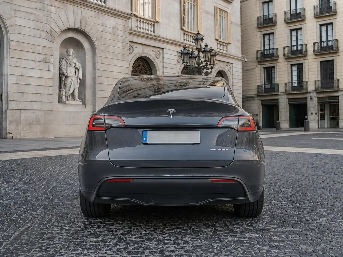 Tesla Model Y Long Range 2023, vista posteriore — Milan Luxury Cars, Milano. La Tesla Model Y Long Range del 2023 è un SUV elettrico a cinque posti che unisce…