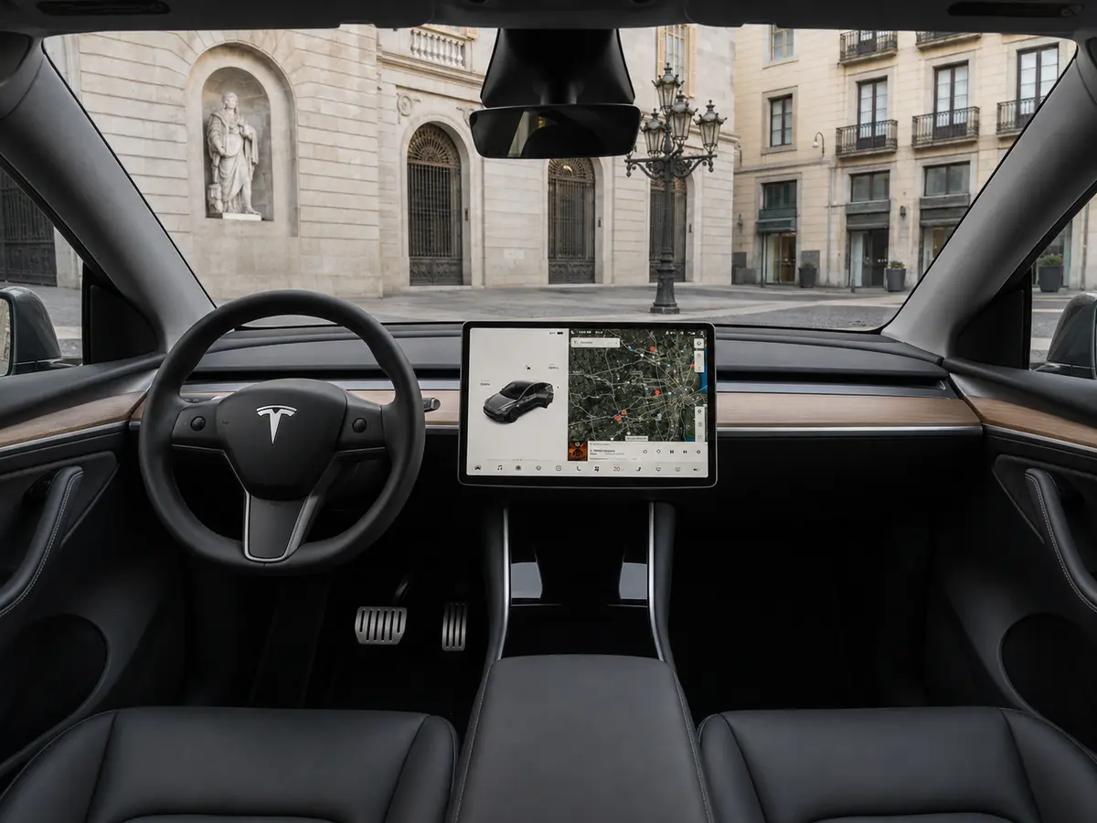Tesla Model Y Long Range 2023, interni — Milan Luxury Cars, Milano. La Tesla Model Y Long Range del 2023 è un SUV elettrico a cinque posti che unisce…